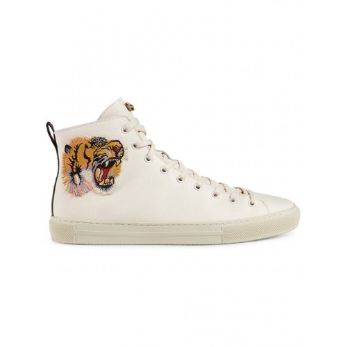 White Leather Tiger High Top